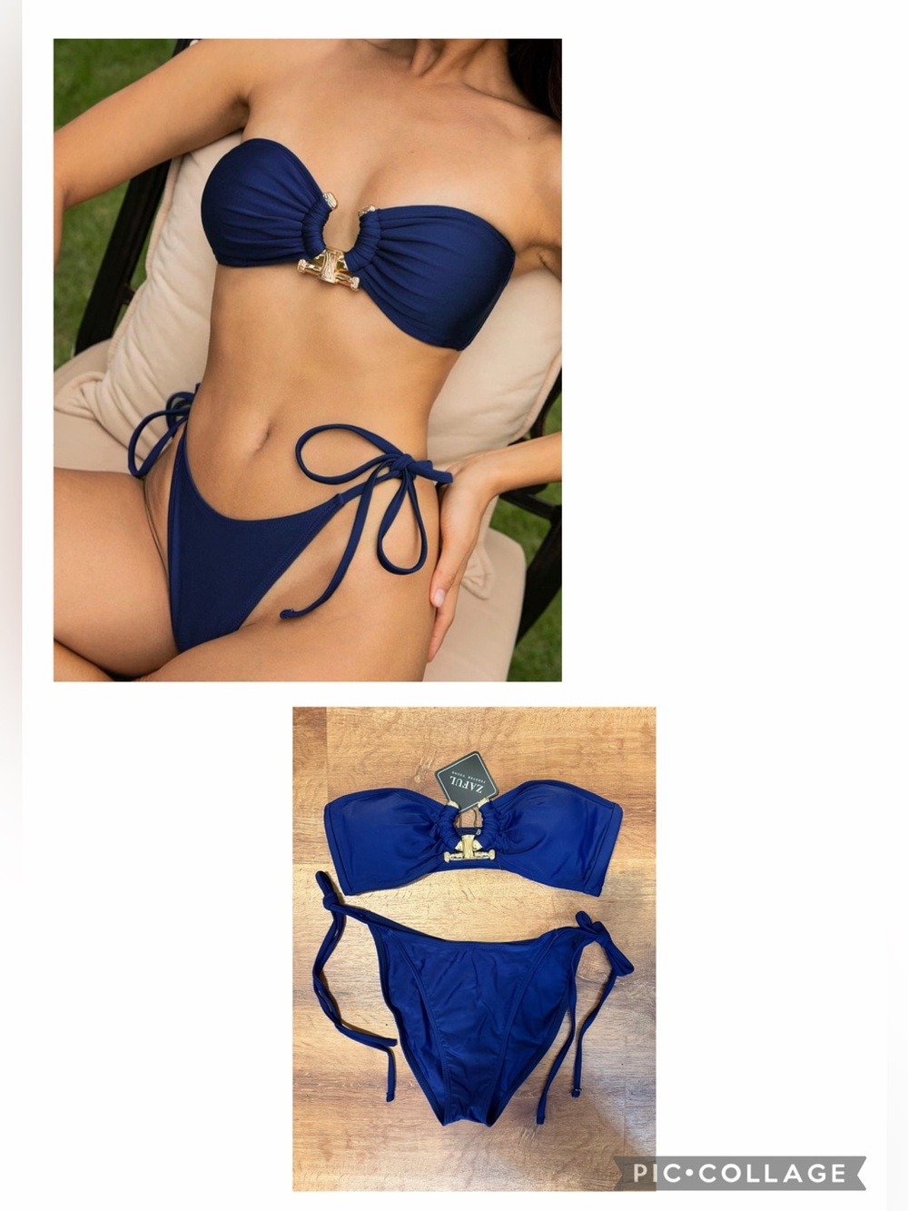 Zaful Navy Blue Strapless Bandeau Tie-Side Bikini